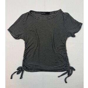 Indie Brit & Bri Striped Ruched Side Tie Top Womens Small Black White